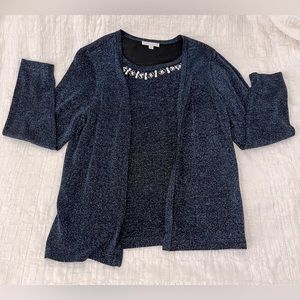 NOTATIONS Large navy blue blingy attached sweater set with shimmer